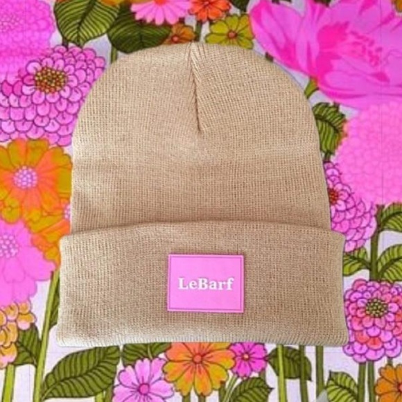Tan & Pink Cuffed Logo Beanie Hat